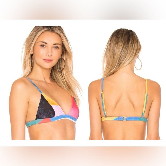NEW Mara Hoffman Astrid Triangle Bikini Top Blue Multi Swim Beach Vacation Sz M - Picture 1 of 10